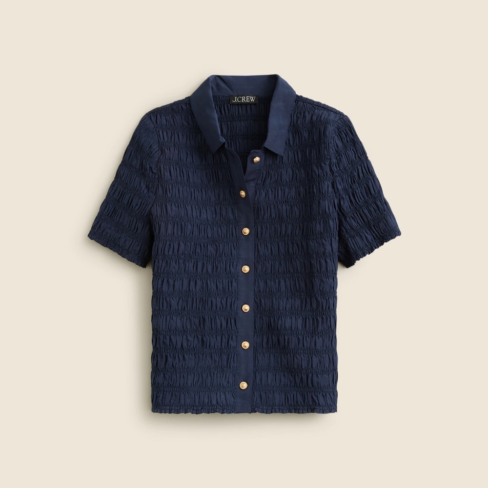 J. Crew Navy Textured button-down Blouse with gold buttons